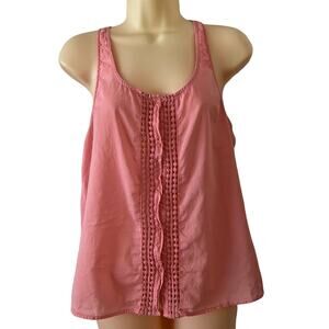 Arizona Jeans Size M Pink Sleeveless Blouse with Lace and Eyelet Trim